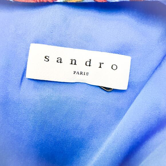 Sandro Blue Floral Print Crepe Patterned Layered Midi Sleeveless Dress SIze 36 - Picture 3 of 6